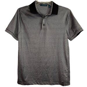 PERRY‎ ELLIS ICON Golf Polo Shirt Small Grey Black Moisture-wicking Breathable